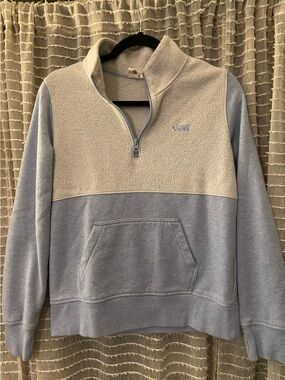 Vans Two-Tone Quarter-Zip Sherpa Pullover - Light Blue & Cream